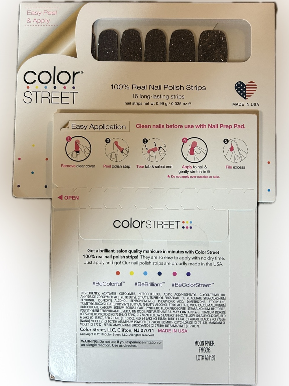 Color Street Moon River Sparkle Brown Glitter Nail Strips